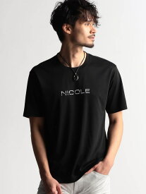ロゴ刺繍半袖Tシャツ NICOLE CLUB FOR MEN ニコル トップス カットソー・Tシャツ ブラック ピンク ホワイト グレー ネイビー【送料無料】[Rakuten Fashion]