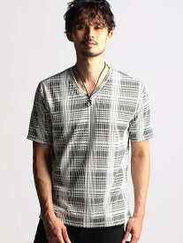 【SALE／20%OFF】【24年モデルEC限定再販売】ブリスターチェックVネック半袖プルオーバー NICOLE CLUB FOR MEN ニコル トップス カットソー・Tシャツ ブラック レッド ホワイト【RBA_E】【送料無料】[Rakuten Fashion]