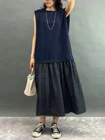 異素材スリーブレスワンピース NICOLE white ニコル クラブ ワンピース・ドレス その他のワンピース・ドレス グレー ネイビー ブラック【送料無料】[Rakuten Fashion]