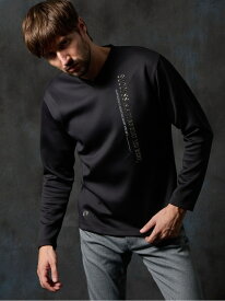 ジェルプリントVネック長袖プルオーバー HIDEAWAYS NICOLE ニコル トップス カットソー・Tシャツ ブラック ベージュ ホワイト ネイビー【送料無料】[Rakuten Fashion]