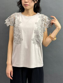 袖レースプルオーバー NICOLE white ニコル クラブ トップス カットソー・Tシャツ ホワイト グレー ネイビー ブラック【送料無料】[Rakuten Fashion]