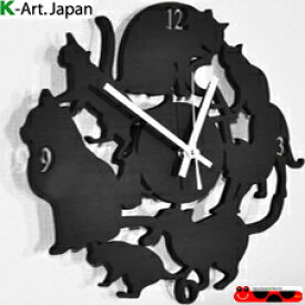 A590★お宝発見！【猫天然木シルエットクロック　北欧テイストのインテリアクロックSilhouetteClock/Cat掛け時計 】日本製ネコがいっぱいウォールクロック時計の音が気にならないSKPスイープムーブメント 壁掛け時計連続秒針結婚新築祝いネコ時計SK-20027雑貨