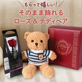 ＼スーパーセール ポイントUP＆最大500円クーポン／ フラワーギフト ぬいぐるみ そのまま飾れるテディベア ＆ ローズ 卒業式 母の日 薔薇 プリザーブドフラワー ギフト セット プレゼント 結婚祝い 誕生日 父の日 お祝い花ギフト 進級 友達 お見舞い 入学 ギフトボックス