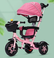 ベビーカー（両対面）子供用三輪車 乗用玩具 かじとり 手押し棒 ガードレール付き サンシェード こども自…