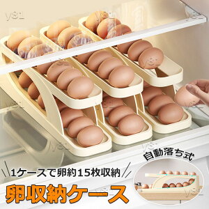 【6%OFFクーポン】卵入れ 卵ケース 冷蔵庫用 自動ローリング 卵収納 卵 15枚 2段エッグラック たまごケース スライド式 玉子ケース 卵容器 冷蔵庫 卵トレー 卵ボックス たまご収納 キッチン収