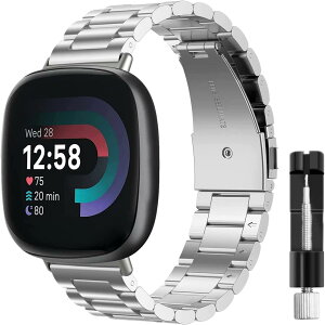 XZSJ �o���h �K�� Fitbit Versa 4/Versa 3/Sense 2/Sense,�����o���h�X�e�����X�X�`�[�� �r�W�l�X�� ���ߍH��t�� (�V���o�[)