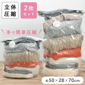 圧縮袋 立体 2枚入り 掃除機不要 衣類 セーター 旅行 押すだけ カビ対策 防虫 防塵 防カビ 衣類収納 クローゼット キャンプ 引っ越し 手軽 簡単 圧縮 埃対策 タンス 押し入れ 便利アイテム