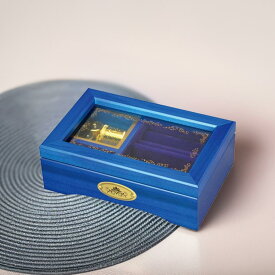 【誕生日プレゼントに】23弁 高級オルゴール BOX 青 ガラス窓付き 木製 小物入れ カノン／美女と野獣【AA302B】ニデック製 日本製 結婚祝い 退職祝い 記念日 女性向け おしゃれ 贈り物 ギフトボックス付き アクセサリーケース 和風 洋風 インテリアにも