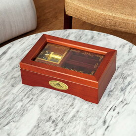 【敬老の日・感謝を伝える贈り物に】23弁 高級オルゴール BOX 茶 ガラス窓付き 木製 小物入れ カノン/ 美女と野獣【AA302C】ニデック製 日本製 女性向け 誕生日 プレゼント ギフト おしゃれ 贈り物 和風 洋風 アクセサリーケース インテリアにも