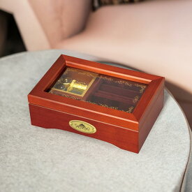 【敬老の日・感謝を伝える贈り物に】23弁 高級オルゴール BOX ナチュラル 木製 ガラス窓付き 小物入れ カノン／美女と野獣【AA302A】日本製 ニデック製 プレゼント ギフト 女性向け 誕生日 記念日 おしゃれ 和風 洋風 贈り物 インテリアにも