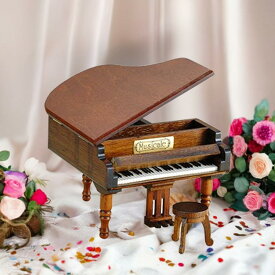 【発表会・誕生日プレゼントに】グランドピアノ型 木製ミニオルゴール 曲目：カノン【B526S】クリスマス アンティーク風 レトロ おしゃれ インテリア ギフト 小学生 中学生向け 楽器好きに人気 ニデック製 日本製 シック 可愛い 記念品