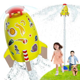 スプリンクラー ロケットのおもちゃ 屋外水遊び 夏 噴水のおもちゃ 親子のふれあい 水圧制御高さ ホース、シール、台座付き 夏祭り 6歳以上 男の子 女の子 黄色 イエロー プレゼント