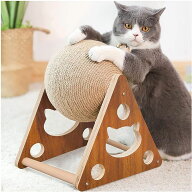 猫スクラッチボール 猫のおもちゃ 木製 三角型 回転式 ねこ 猫 爪研ぎ 爪みがき ボール サイザル麻紐巻き…