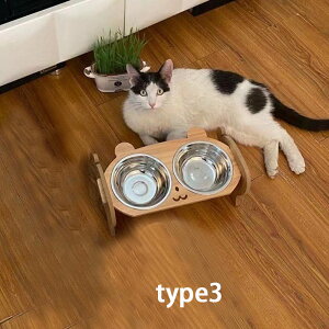 猫食器 ネコボウル ねこエサ入れ 食器スタント スタンド ねこ給食 ペット ボウル フード用 スタンド 竹製 ねこ ご飯台 ねこお皿