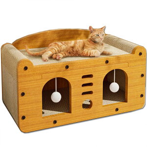 送料無料・猫用爪とぎ 猫ハウス 猫タワー キャットハウス キャットタワー ダンボールハウス 爪とぎ兼ベッド 猫箱 猫ベッド 猫爪とぎボックス ネコファー 二重層 高密度段ボール 収納簡単