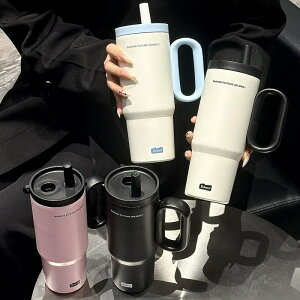 タンブラー ストロー付きタンブラー 大容量ストロー付きタンブラー 水筒 保冷 保温 持ち手付き マグボトル こぼれない ドライブ ステンレス製 蓋付き 蓋つき かわいい ギフト ストロー付き