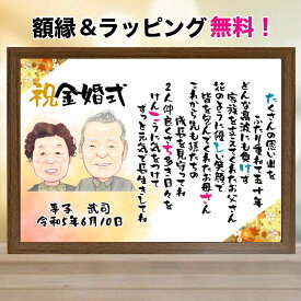 似顔絵 名前 ポエム 金婚式 銀婚式 結婚記念日 プレゼント 額縁無料 夫婦 両親 ネームインポエム 名前詩 金 ゴールド 結婚50周年 還暦 お祝い 友禅和紙 父 母 おじいちゃん おばあちゃん 急ぎ ミニナマエ