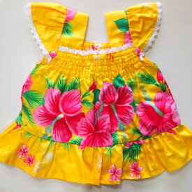 ムームードレス 　 ハワイアンドレス ワンピース ベビー 赤ちゃん 幼児 女の子 キッズ ハワイ 結婚式 ドレス リゾート 旅行 フラダンス 衣装 黄色 イエロー ピンク 黒 ブラック 90 100 110 120 ムームー かわいい 夏服 舞台 沖縄 日本製