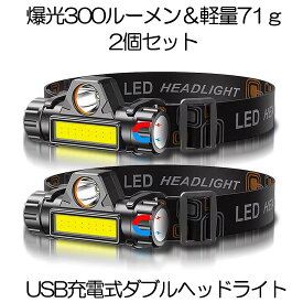 【充電式】 ヘッドライト 釣り 登山 300ルーメン LED デュアル 光源 ヘッド ライト USB 充電式ヘッドライト ヘッドランプ 高輝度 モード 集光 散光切替 点灯4-10時間 IPX6 防水 アウトドア 作業灯 災害対策 懐中電灯 DYUAHEDD