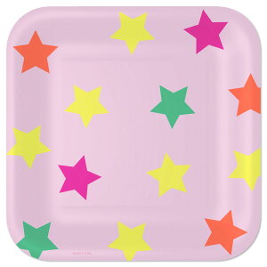 Colorful Stars on Pink Square Dinner Plates, Set of 8yy[p[v[gbM 18^Hallmark Celebrate!z