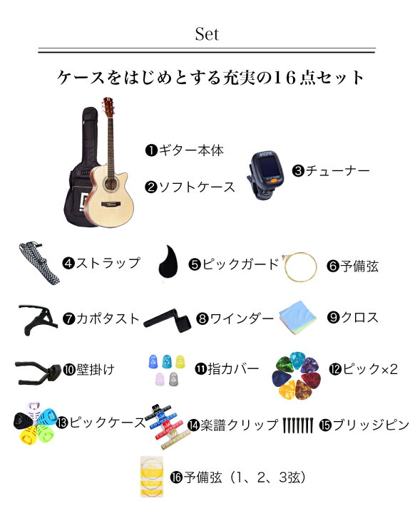 楽天市場】Mademu マデム アコースティックギター 16点セット 初心者 