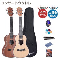 【4月10日限定！ポイント10倍】ウクレレ 初心者セット コンサート マホガニー スプルース 23インチ 教則…