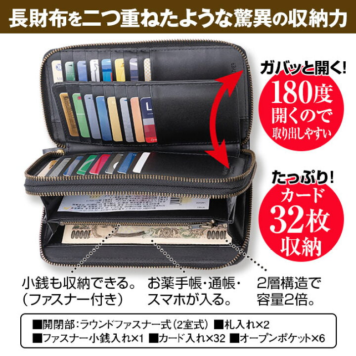 楽天市場】馬革 ダブルファスナー 収納大容量 ラウンド 長財布 - 財布 