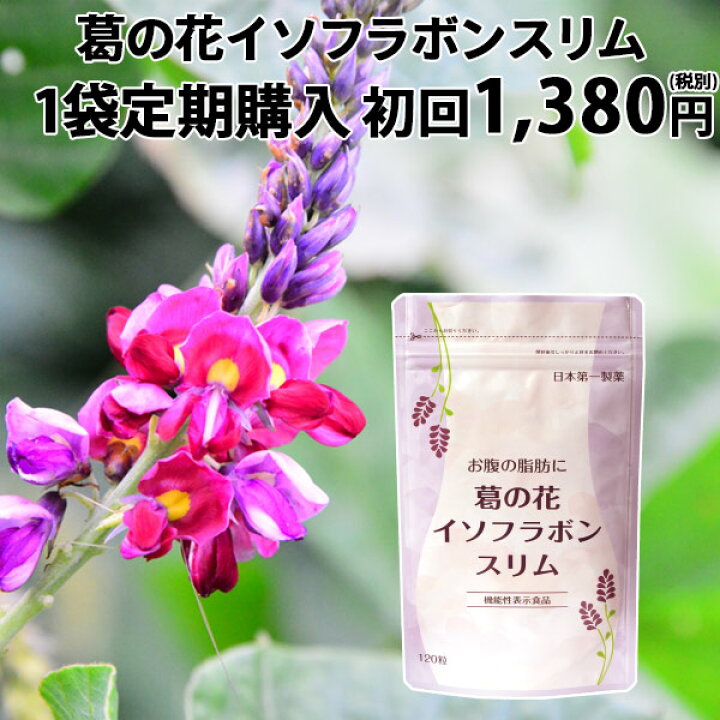 楽天市場 定期購入 葛の花 サプリ 定期1点コース 機能性表示食品 お腹の脂肪に 葛の花イソフラボンスリム 1袋1粒入約30日分 初回1 380円 税別 2回目以降5 500円 税別 ダイエット 脂肪 内臓脂肪 減少 サプリメント イソフラボン お腹引き締め サプリ