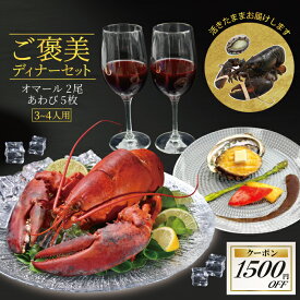 【限定クーポン有】ご褒美ディナーセット (活オマール500g2尾・活蝦夷あわび70g5枚) 3～4人用　ご褒美 贅沢 グルメ 記念日 お取り寄せ ディナー パーティ 料理 メイン 豪華 食材 お歳暮 お祝い 誕生日 ギフト プレゼント 高級 食品