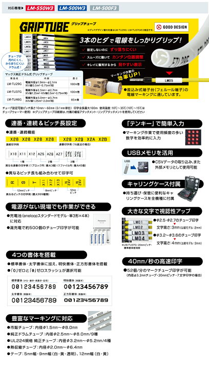 楽天市場】MAX レタツイン LM-500W3 | チューブマーカー チューブ印字 