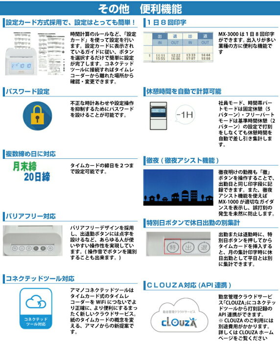 楽天市場】タイムレコーダー amano MX-3000 本体のみ | コネクテッド 
