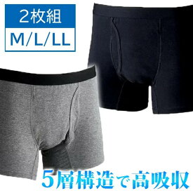 尿漏れパンツ 男性用 紳士用 おしゃれ おすすめ シンプルデザイン グレー ブラック メンズパンツ 快適パンツ 一見、普通の下着 バレない ばれにくい 不意なちょいモレ 尿漏れ安心ボクサーパンツ 2枚組 前開きタイプ お出かけや就寝時