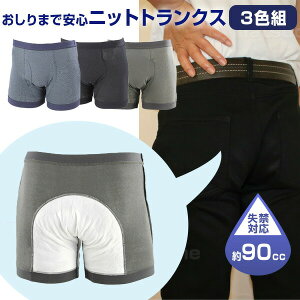 3枚組 尿漏れパンツ 男性用 おしりまで安心 ニットトランクス メンズ 尿もれパンツ メンズ 尿漏れ トランクス 尿漏れパンツ 失禁パンツ 大容量 90CC 尿 失禁 下着 スマートボクサーパンツ 尿