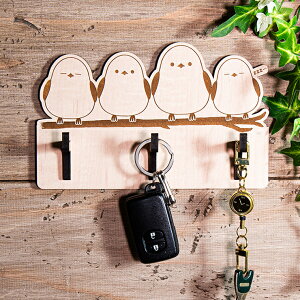 ★ P3倍 30日限定 ★ キーハンガー 木製 シマエナガ キーフックハンガー アクセサリーハンガー 3本フック メープル 国産MDF おしゃれ 国産 ホワイトデー 北欧 woodハンガー 雑貨 まとめ買い 組み