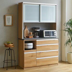 食器棚 完成品 大川家具 キッチンボード カップボード キッチン収納 ダイニングボード ダイニング シンプル おしゃれ ハイタイプ 引き戸 キッチン家電収納 レンジ台 レンジボード 幅119.5 モ
