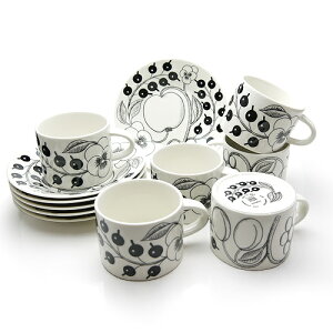 アラビア (ARABIA) パラティッシ ブラック ティーカップ&ソーサー 6客セット