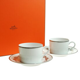 エルメス (HERMES) シェーヌダンクル プラチナ ティーカップ＆ソーサーペア 4116P2