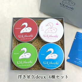 浮き星缶 deux 4種セット 20g×4 ｜ 送料無料 新潟 お菓子 ゆか里 おやつ プチギフト あられ お米 米菓 シュガー シナモン 抹茶 コーヒー 柚子 いちご ミント 化粧箱入 贈り物 お返し 内祝い プレゼント 賞品 景品 お礼