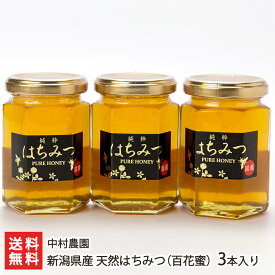 新潟県産 天然はちみつ 百花蜜 3本入り（※採取年や季節によって味わいが異なります） 中村農園 非加熱 ハチミツ 蜂蜜 百花蜜 産地直送 トースト 新潟県 生産者直送 お取り寄せ ギフト プレゼント 贈り物 送料無料 お歳暮