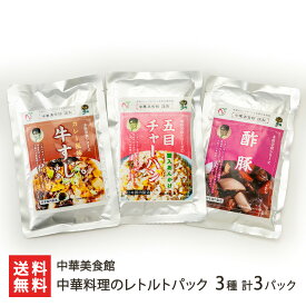 中華料理のレトルトパック 3種 計3パック（牛すじ カレー風味・蟹入あんかけ五目炒飯・酢豚 各1パック）中華美食館 惣菜 即席食品 本格中華 温めるだけ レトルト 三条市 新潟県 生産者直送 お取り寄せ 送料無料 お歳暮