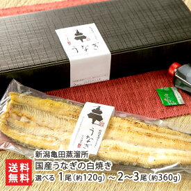うなぎの白焼き 選べる 1尾（約120g） 〜 2〜3尾（約360g） 新潟亀田蒸溜所 ウナギ 鰻 白焼き かば焼き 肉厚 国産 養殖タレ付き 山椒付き うな丼 冷凍 化粧箱 新潟県 生産者直送 お取り寄せ ギフト プレゼント 贈り物 送料無料