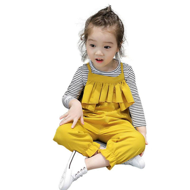 楽天市場 オーバーオール サロペット ２点セット キッズ用 90 130ｃｍこども服 韓国子供服 ストライプ 長袖tシャツ フリル 子供服 女の子 パンツ メール便対応 フェス ハロウィン Y M