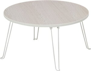 不二貿易 ローテーブル 丸 折りたたみテーブル ミニ 幅60×奥行60×高さ31.5cm ホワイトウォッシュ 完成品 持ち運び簡単 アウトドア