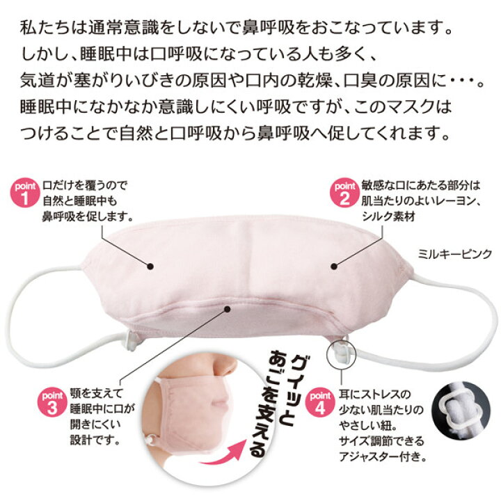 楽天市場】アルファックス 快眠鼻呼吸マスク ミルキーピンク 4528870430407 いびき 対策 マスク 呼吸 口呼吸 鼻呼吸 : にじいろマート 楽天市場】アルファックス 快眠鼻呼吸マスク ミルキーピンク 4528870430407 いびき 対策 マスク 呼吸 口呼吸 鼻呼吸 : にじいろマート