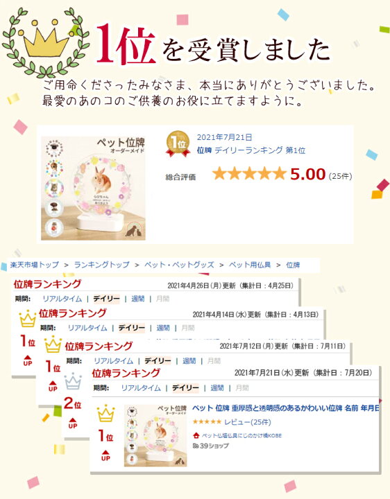 楽天市場 ペット 位牌 重厚感と透明感のあるかわいい位牌 名前 年月日 メッセージ オーダーメイド透明 ペット メモリアルグッズ 割れない ペット仏壇 きれい かわいい 写真立 フォトフレーム 位牌 形見 ペット供養 ペット仏壇仏具にじのかけ橋kobe