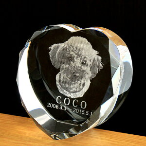 【クーポン有】 クリスタル ペット 位牌 カットの美しいクリスタル位牌『トゥインクルハート』透明 きらきら ペット供養 サンドブラスト きれい かわいい 写真立 フォトフレーム ペット位