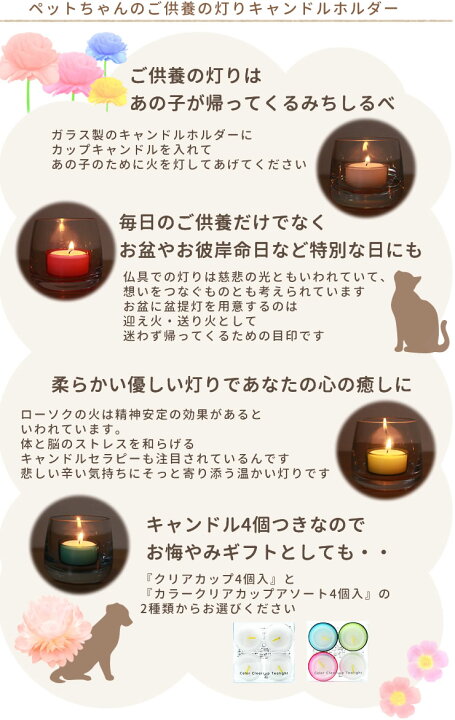 楽天市場 ペット仏具 ペット 盆提灯 キャンドル4個付 届いてすぐ使えるガラス製キャンドルホルダー盆 お盆 キャンドルホルダー キャンドル 和光灯 月命日 四十九日お彼岸 ローソク ろうそく かわいい お供え お悔み 供養 ペット仏壇仏具にじのかけ橋kobe
