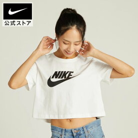 【期間限定価格 4.11 12:00〜4.17 9:59】ナイキ スポーツウェア エッセンシャル ウィメンズ クロップド Tシャツ NIKE レディース トップス 半袖 ショート丈 短丈 ライフスタイル 親子コーデ ラージロゴT コットン100％ 白 ホワイト XS-3XL SU23