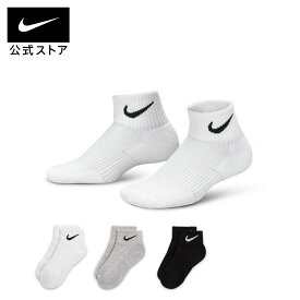 【40%OFFクーポン対象 7.4 20:00〜7.11 1:59】ナイキ パフォーマンス クッション クォーター ジュニアソックス (3足) NIKE キッズ 子ども 靴下 3足セット くるぶし丈 くるぶしソックス Dri-fit 運動 スポーツ ワンポイントロゴ 2XS-M 通勤