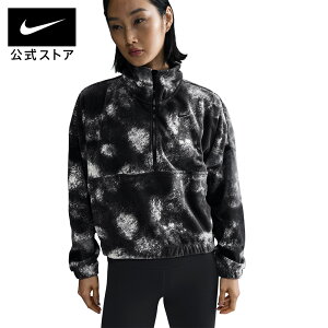 【50%OFFクーポン対象 10.28 0:00〜10.31 23:59】ナイキ ワン ウィメンズ Therma-FIT オーバーサイズド 1/2ジップ フリース プリント トップ NIKE レディース トップス 黒 ブラック ハーフジップ 起毛 軽量